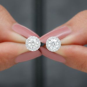 Certified <b>Cute</b> Moissanite Stud <b>Earrings</b> with Halo for Women 10K White Gold Engagement - Product Image 1
