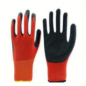 Gant de sécurité de travail en nylon rouge de calibre 13, enduit de latex noir - Product Image 3