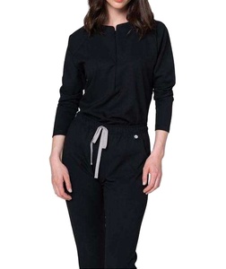 <b>Womens</b> <b>Black</b> Medical Scrub Suit Long Sleeve Top with Drawstring <b>Pants</b> Comfortable Nurse Uniform for Hospital BY BS 2026 - Product Image 3