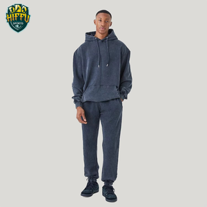 2k25 último diseño chándal Asid lavado 100% algodón logotipo personalizado pantalón y hombro caído conjunto de Sudadera con capucha para los hombres - Product Image 4