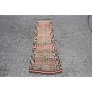พรมวินเทจ, พรมวิ่งขนาด 2.7x11.3 ฟุต, พรมขนสัตว์สีน้ำตาลชมพู - Product Image 1