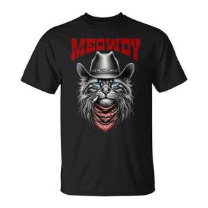 T-shirt Western Meowdy avec chapeau de cowboy et chat, design promotionnel amusant pour les amoureux des chats - Product Image 1