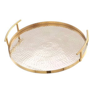 Plateau de service rond martelé avec poignée pour restaurant de mariage d'hôtel de Noël avec logo personnalisé - Product Image 1