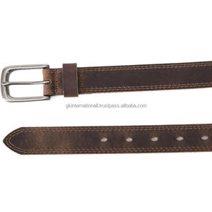 Ceinture décontractée en cuir véritable pour homme, ceinture décontractée en cuir pour homme faite à la main avec surpiqûres doubles et boîte cadeau personnalisée - Product Image 3