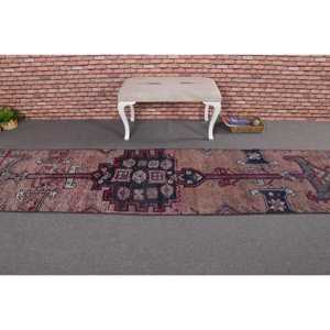 Tapis turc vintage, tapis Herki 2,6x10,9 pieds, tapis en laine à bordures rouges et bleues - Product Image 3