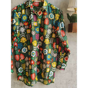 Camisa de Popelina Verde Floral Frenzy para Mujer, Cuello Alto, Transpirable, Informal - Product Image 3