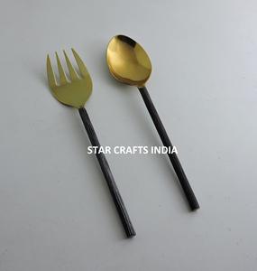 Outils de service de cuisine Couverts Cuillère et fourchette en acier inoxydable doré Serveurs à salade - Product Image 3