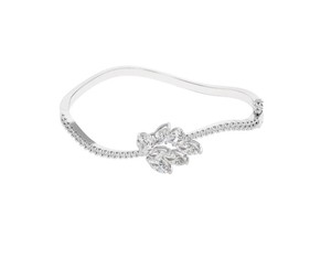 Bracelet ouvert en argent sterling 925 massif avec feuille de diamant pour femmes, OEM - Product Image 1