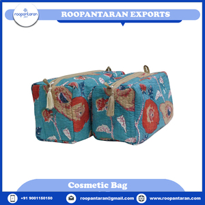 ชุดกระเป๋าเครื่องสำอางสำหรับใช้ในห้องน้ำพิมพ์ลายดอกไม้สีฟ้ามีซิปปิดปิดแบบอินเดีย - Product Image 6