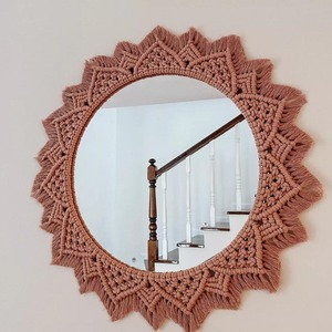 Miroir en macramé fait à la main support suspendu Boho coton tissé cintre mural décoratif pour salon chambre décor à la maison - Product Image 5
