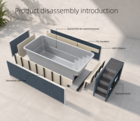 Piscine conteneurisée sur mesure avec fenêtre latérale en verre, piscine extérieure portable pour hôtel et complexe hôtelier