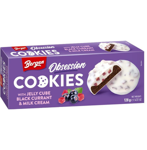 Bergen Cookies Jelly Cube 18x128g, 41g de sucre, 59g de glucides par 100g, pour une expérience de collation sucrée et satisfaisante, vente en gros - Product Image 1