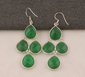 Boucle d'oreille en argent sterling massif 925 plaqué style bohème à la mode Onyx vert pierre précieuse à facettes lunette naturelle anniversaire approvisionnement - Product Image 4