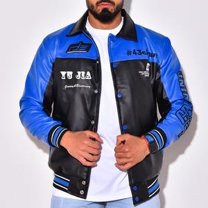 Veste de moto en cuir classique rétro de couleur bleue Oem logo Patch broderie veste de course en cuir pour hommes collège Baseball - Product Image 5