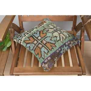 Multicolor Wool Kilim <b>18x18</b> Inch Decorative Accent Pillow Woven with Vintage Fluffy Leaves Pattern 14x14 Accent Cushion - Product Image 4