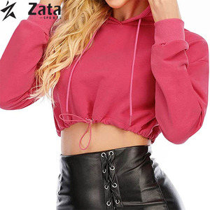 Haut court à capuche en coton tricoté personnalisé OEM pour femme, doublure écologique, coupe décontractée oversize, logo frontal, manches tombantes, collection automne - Product Image 5