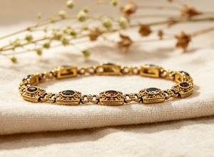 Pulsera de Cadena Chapada en Oro Art Palace con Piedras Multicolores, Estilo Vintage, Joyería Unisex - Product Image 2