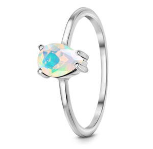 Ethiopian <b>Opal</b> Gemstone <b>Ring</b> Trendy Fashionable Pear Cut with Prong Setting 925 Sterling Silver for Weddings - Product Image 1