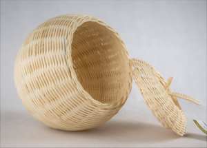 Panier à fruits en rotin naturel avec couvercle, paniers de rangement en forme de baril - Product Image 2