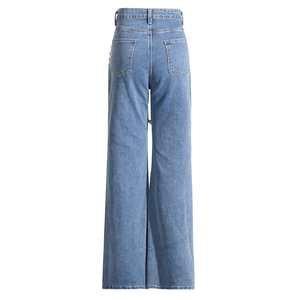 2025 Wholesale High Quality Midweight Coated Washed Button <b>Jeans</b> Distressed Hole <b>Flare</b> Pants <b>Men</b> Denim Mid Waist Patchwork - Product Image 4