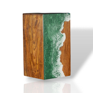 Urne de crémation en palissandre fabriquée à la main avec urnes de crémation en résine de vague d'océan vert - Product Image 3