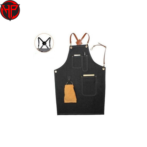 Tablier de barbier de qualité supérieure en cuir véritable de qualité supérieure bretelles réglables Logo personnalisable Denim tablier de Salon en toile de haute qualité - Product Image 5