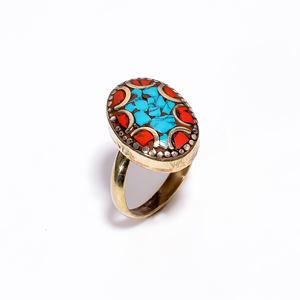 Anillo de piedras preciosas de lapislázuli de Coral turquesa Natural, hecha a mano tibetana Sortija de plata, joyería de boda - Product Image 5