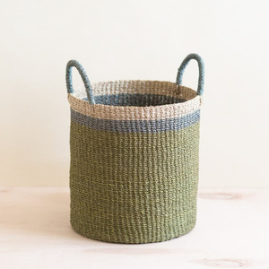 Cesta de almacenamiento tejida de hierba marina estilo bohemio vintage con rayas marrones y crema, cesta multiusos para la sala de estar. - Product Image 3