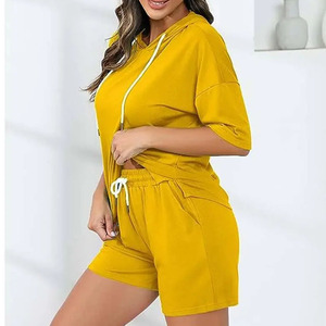 Conjuntos de dos piezas OEM para mujer al por mayor, conjuntos de Sudadera con capucha corta, conjuntos de chándal, ropa de descanso de manga corta, Sudadera con capucha y conjuntos cortos - Product Image 4