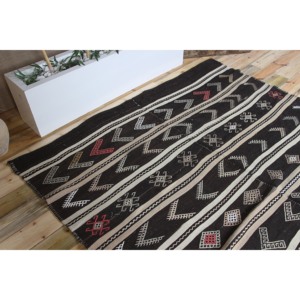 พรมคิลิมวินเทจขนาด 7x11.5 ฟุต สีน้ำตาลลายเรขาคณิต พรมขนสัตว์ตุรกี - Product Image 5