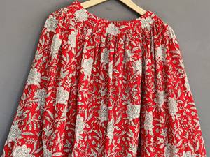 กระโปรงแม็กซี่ผ้าฝ้ายสำหรับผู้หญิงระบายอากาศสวมใส่สบายสไตล์โบโฮสำหรับฤดูร้อนพิมพ์ลายบล็อกเก๋ไก๋ - Product Image 2