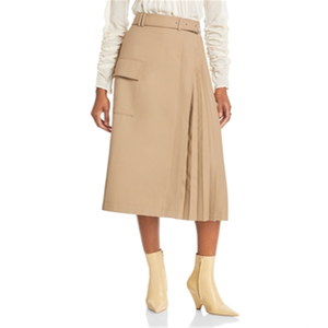 Gonna Midi Lvir con Stampa Floreale e Pieghe Parziali, Beige Denim Viscosa, Taglia XS, Vita Regolabile, Stile Vintage Formale, Vestibilità Naturale Corta - Product Image 1