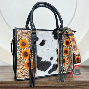 Large Capacity Hand Tooled Genuine Cowhide Leather Sunflower Tote <b>Bag</b> Concealed Carry Purse Western Carving <b>Laptop</b> Office <b>Bag</b> - Product Image 1