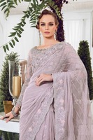 Sari de Mujer de Diseño Premium, Bordado, Tradicional, de Georgette, Seda y Piel Sintética, Largo hasta el Suelo, Lavable, de Secado Rápido y Alta Calidad