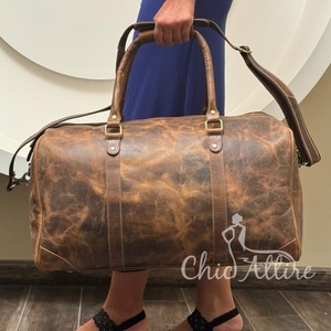 Bagages vintage en cuir pleine fleur sac de voyage et de sport pour hommes sac de vacances et week-end sac en cuir véritable cadeau pour garçons d'honneur - Product Image 1