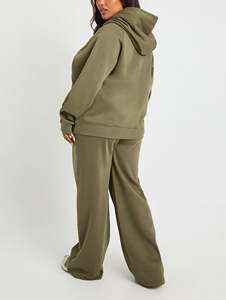 Sudaderas con capucha de talla grande para correr con encaje bordado sólido con logotipo estampado personalizado, conjunto de 2 piezas de algodón 100%, chándales de pierna ancha - Product Image 5