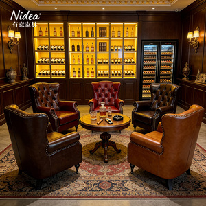 <span class=keywords><strong>Fauteuil</strong></span> club en cuir véritable fait main, avec <span class=keywords><strong>roulettes</strong></span> en laiton, capitonnage profond vintage, design britannique antique, pour <span class=keywords><strong>salon</strong></span> ou bar - Product Image 1