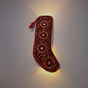 Rouge 100% Coton Cheville Bas De Noël Broderie À La Main Perlage Papillon Motif Respirant Écologique Hiver Fête Style - Product Image 1