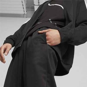 Chándal de algodón orgánico cómodo de alta calidad con logotipo personalizado, 2 piezas, traje de jogging con cremallera, Color negro, brazo blanco, cuello acanalado - Product Image 4