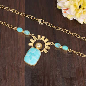 Collar de latón chapado en oro al por mayor con piedras preciosas de Larimar, accesorio elegante de piedras preciosas sueltas - Product Image 5