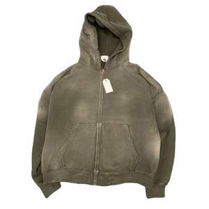 100% coton français Terry Boxy recadrée fermeture éclair Vintage lavé à l'acide sweats à capuche surdimensionné et à capuche fermeture éclair personnalisée culture pour hommes - Product Image 4