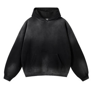 Sweat à capuche personnalisé pour hommes Vintage Distressed Acid Wash 450gsm French Terry Brodé Streetwear Hiver Noir Sweat à capuche vierge - Product Image 2