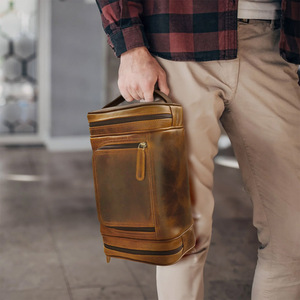 Neceser de viaje de cuero genuino unisex, neceser, organizador de viaje, múltiples compartimentos, Kit de cierre de cremallera, aseo de afeitado - Product Image 6