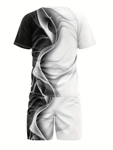 Camiseta deportiva de cuello redondo de alta calidad 2024 para hombre, conjunto de pantalones cortos con cordón largo, ropa informal de talla grande para gimnasio, ajuste holgado estampado - Product Image 3