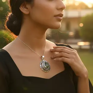 Colgante de Plata 925 con Oro Rosa de 14K para Mujer, Diseño de Lágrima con Diamantes, Patrón Geométrico, Bañado en Rodio, Símbolo Cristiano, Regalo Moderno - Product Image 1