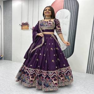 Premium Pure Vichitra Lehenga Choli con bordado de diseñador secuencia de codificación pesada y trabajo de hilo para fiesta y ropa festiva - Product Image 1