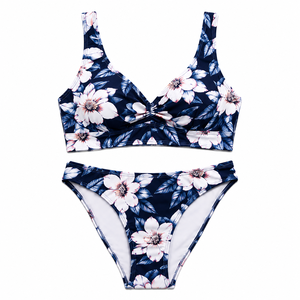 Women’s Floral Print <b>Bikini</b> Set Nylon Spandex Stretch Two Piece Swimwear Mid Rise Brief Casual Summer Beach Swimsuit - Product Image 2