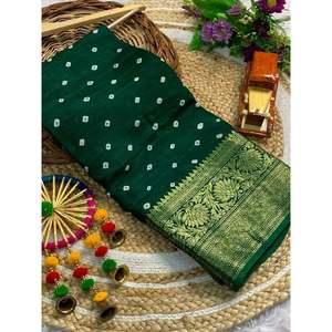 Sari Kanjivaram en soie pure brodée Banarasi Bandhej, vêtements de fête indiens et pakistanais, qualité supérieure - Product Image 6