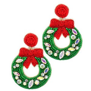 Pendientes de gota de moda de Navidad hechos a mano diseños únicos de abalorios de semillas con logotipo personalizado bordado estilo festivo - Product Image 6