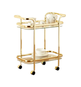 Chariot de bar moderne à deux niveaux en métal doré pliable en forme de X, avec des plateaux en verre noir, disponible à prix de gros. - Product Image 6